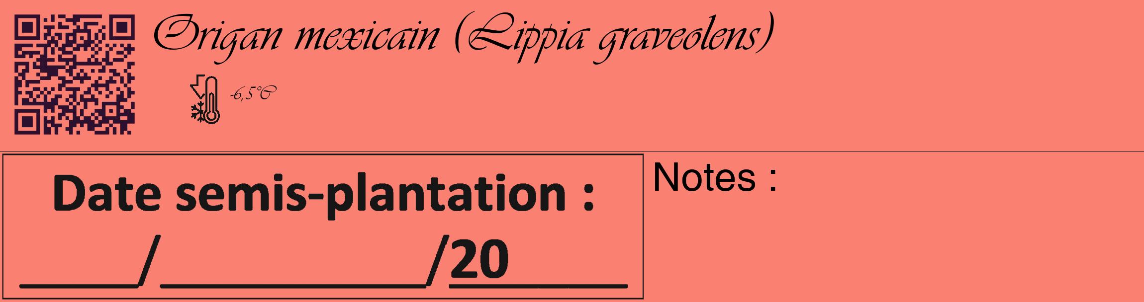 Étiquette de : Lippia graveolens - format c - style noire38_basique_basiqueviv avec qrcode et comestibilité