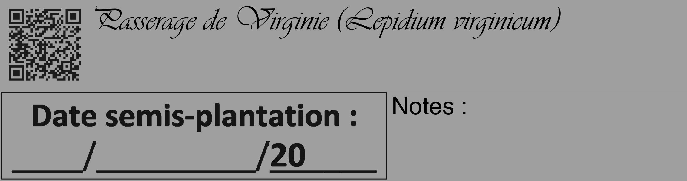 Étiquette de : Lepidium virginicum - format c - style noire24_basique_basiqueviv avec qrcode et comestibilité
