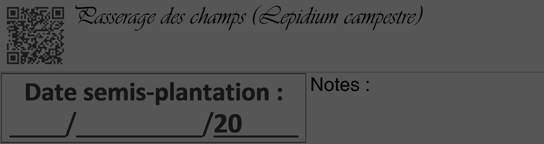 Étiquette de : Lepidium campestre - format c - style noire45_basique_basiqueviv avec qrcode et comestibilité