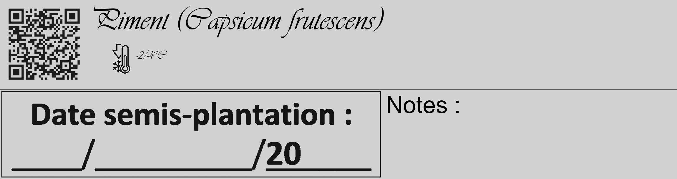 Étiquette de : Capsicum frutescens - format c - style noire14_basique_basiqueviv avec qrcode et comestibilité