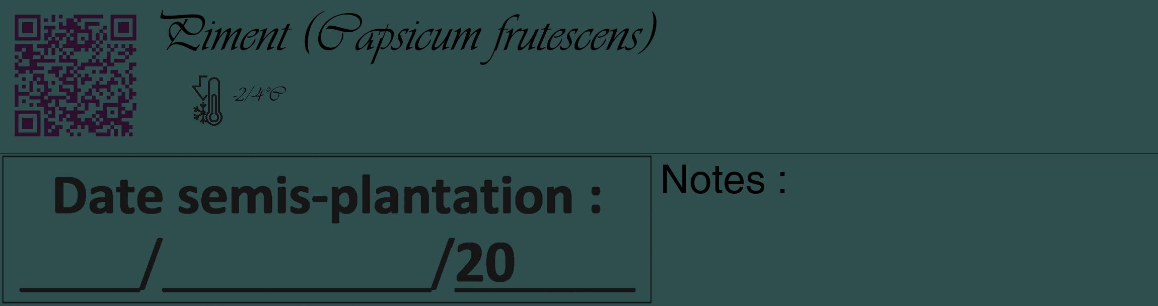 Étiquette de : Capsicum frutescens - format c - style noire58_basique_basiqueviv avec qrcode et comestibilité