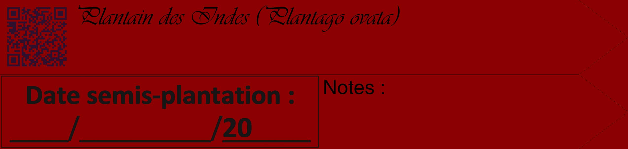 Étiquette de : Plantago ovata - format c - style noire34_simple_simpleviv avec qrcode et comestibilité