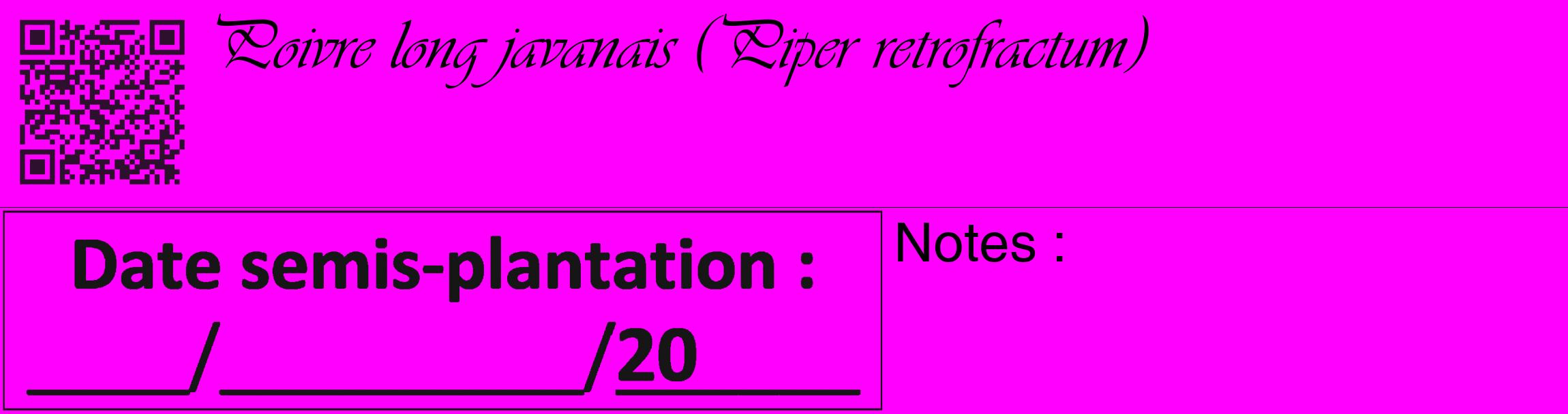 Étiquette de : Piper retrofractum - format c - style noire51_basique_basiqueviv avec qrcode et comestibilité