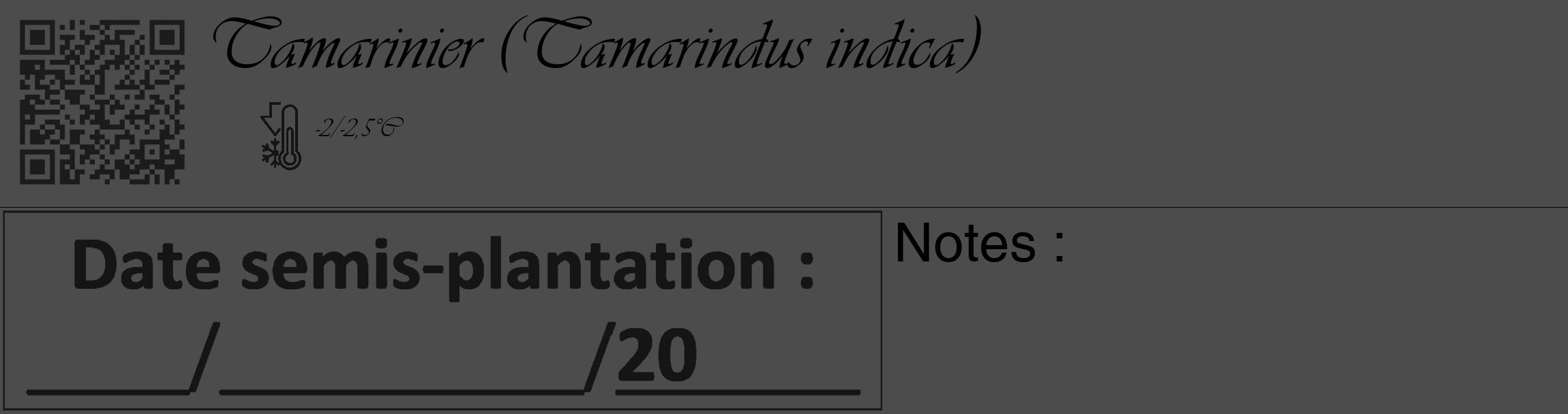 Étiquette de : Tamarindus indica - format c - style noire27_basique_basiqueviv avec qrcode et comestibilité