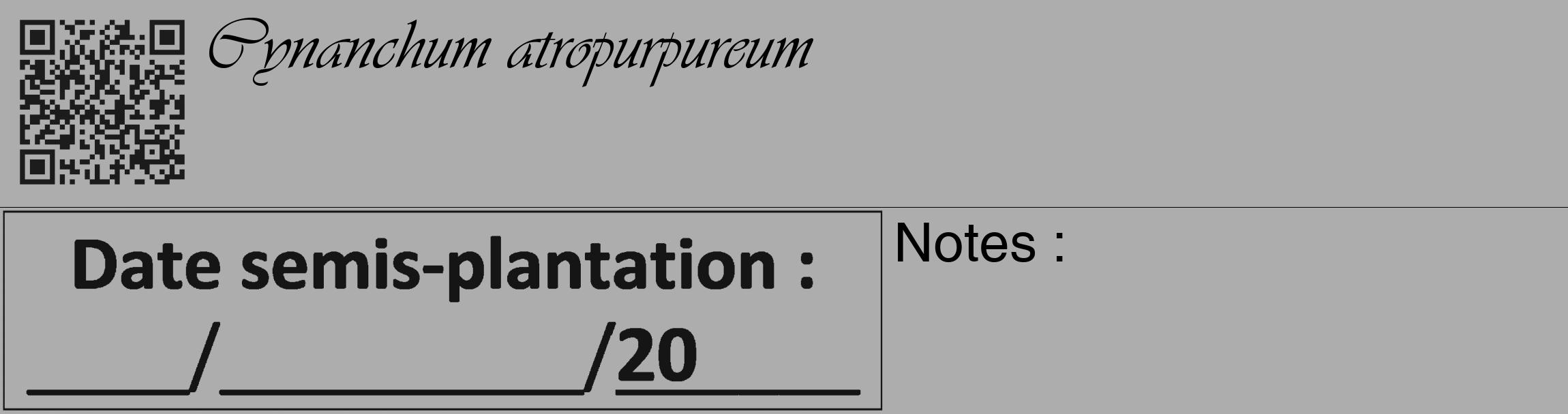 Étiquette de : Cynanchum atropurpureum - format c - style noire22_basique_basiqueviv avec qrcode et comestibilité