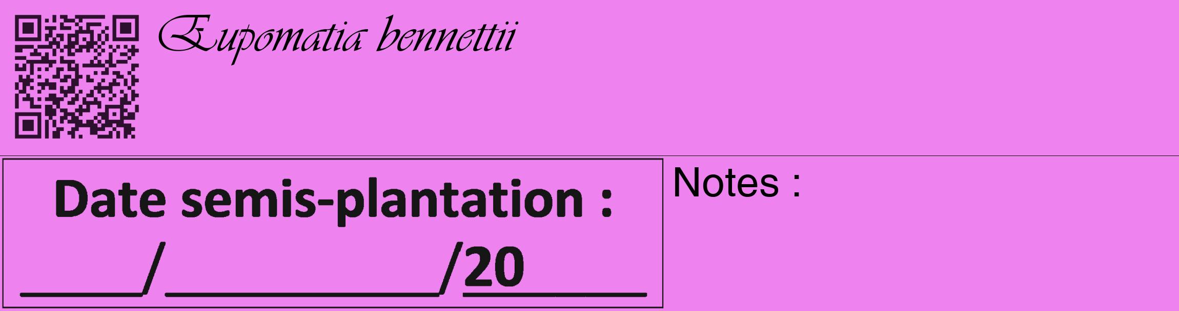Étiquette de : Eupomatia bennettii - format c - style noire53_basique_basiqueviv avec qrcode et comestibilité