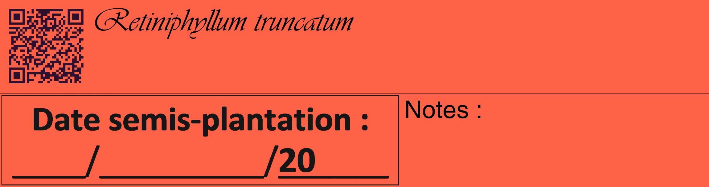 Étiquette de : Retiniphyllum truncatum - format c - style noire25_basique_basiqueviv avec qrcode et comestibilité
