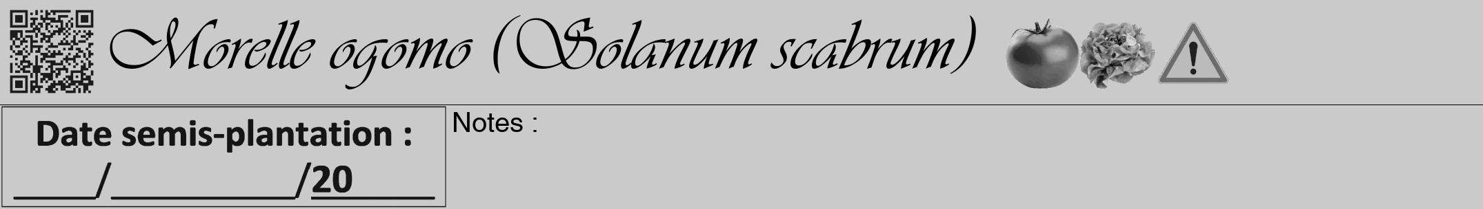 Étiquette de : Solanum scabrum - format a - style noire21viv avec qrcode et comestibilité simplifiée