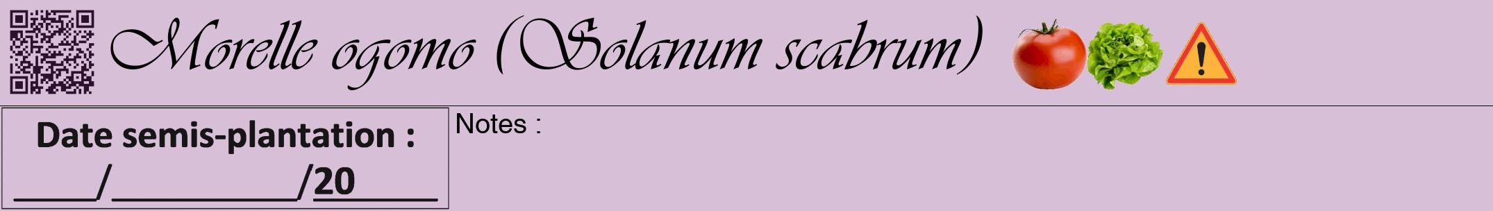 Étiquette de : Solanum scabrum - format a - style noire54viv avec qrcode et comestibilité simplifiée