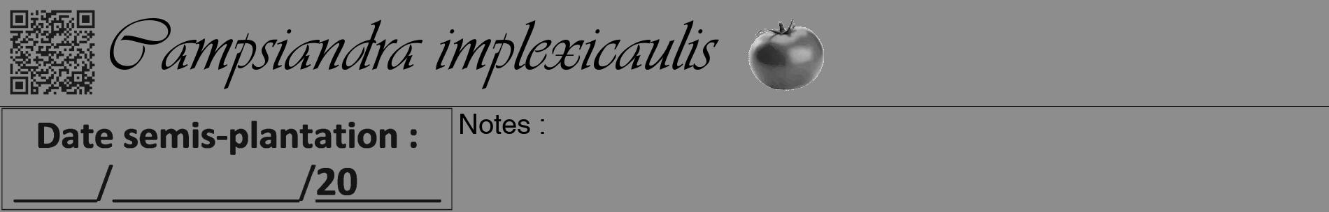 Étiquette de : Campsiandra implexicaulis - format a - style noire2basiqueviv avec qrcode et comestibilité simplifiée