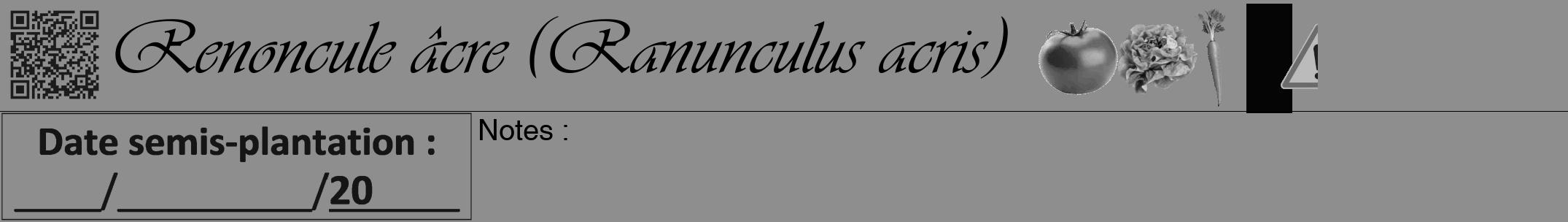Étiquette de : Ranunculus acris - format a - style noire25simpleviv avec qrcode et comestibilité simplifiée