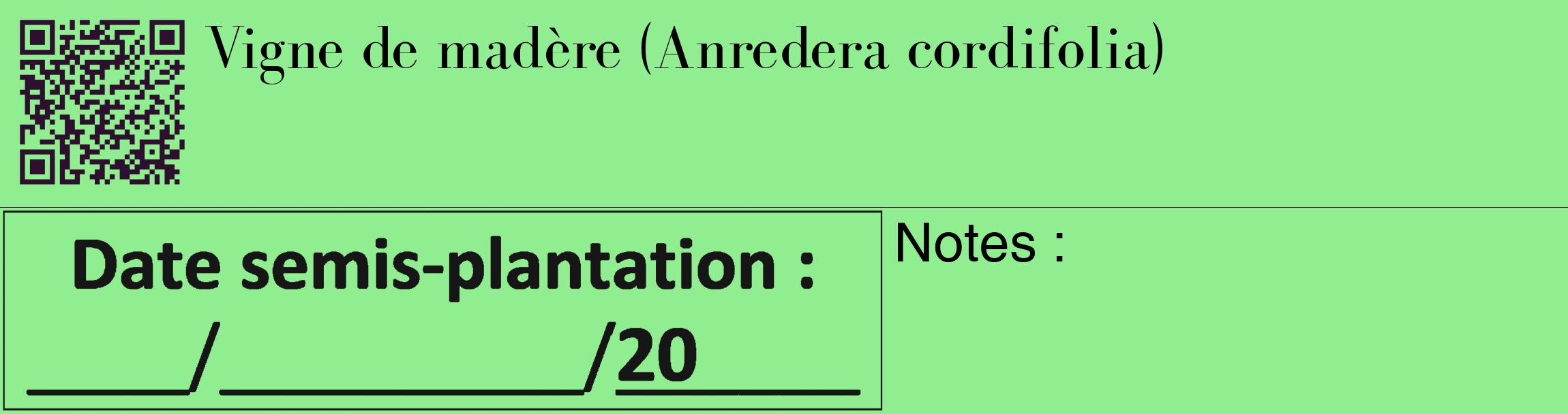 Étiquette de : Anredera cordifolia - format c - style noire15_basique_basiquebod avec qrcode et comestibilité