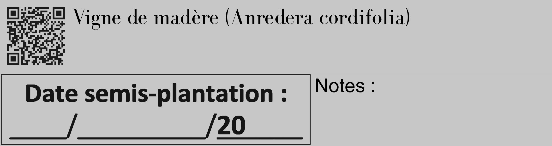 Étiquette de : Anredera cordifolia - format c - style noire15_basique_basiquebod avec qrcode et comestibilité