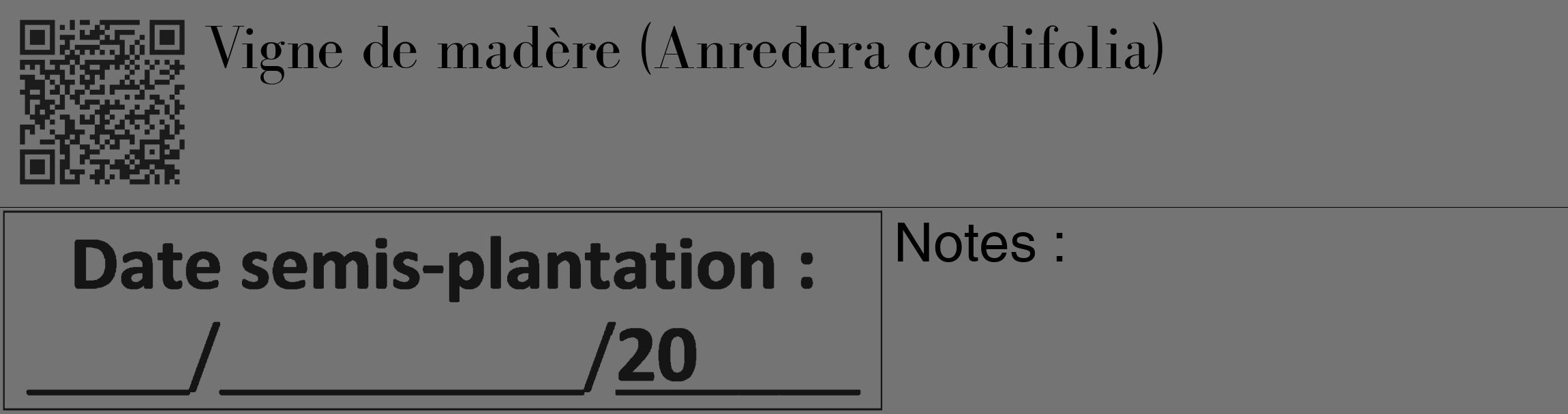 Étiquette de : Anredera cordifolia - format c - style noire26_basique_basiquebod avec qrcode et comestibilité