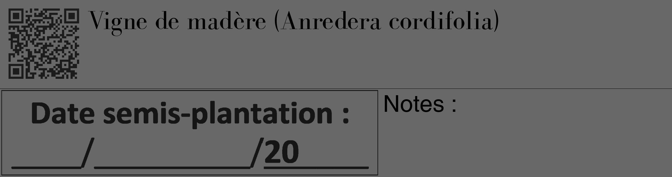 Étiquette de : Anredera cordifolia - format c - style noire43_basique_basiquebod avec qrcode et comestibilité