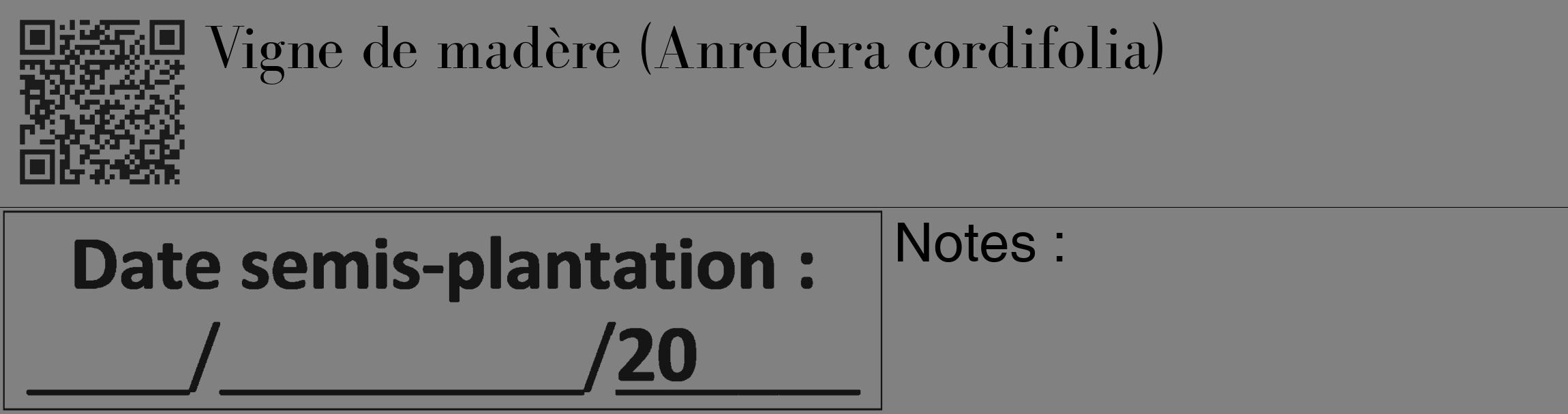 Étiquette de : Anredera cordifolia - format c - style noire50_basique_basiquebod avec qrcode et comestibilité