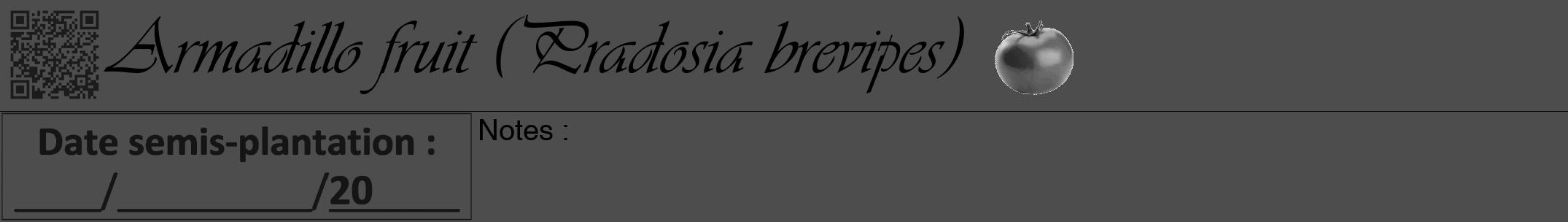 Étiquette de : Pradosia brevipes - format a - style noire28viv avec qrcode et comestibilité simplifiée