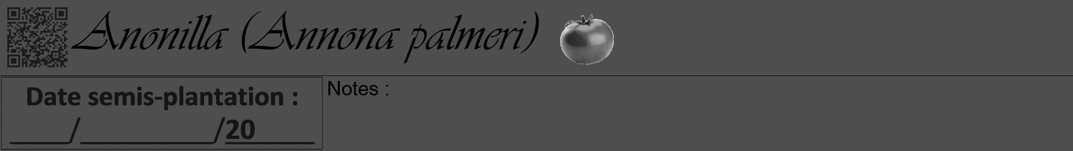 Étiquette de : Annona palmeri - format a - style noire33viv avec qrcode et comestibilité simplifiée