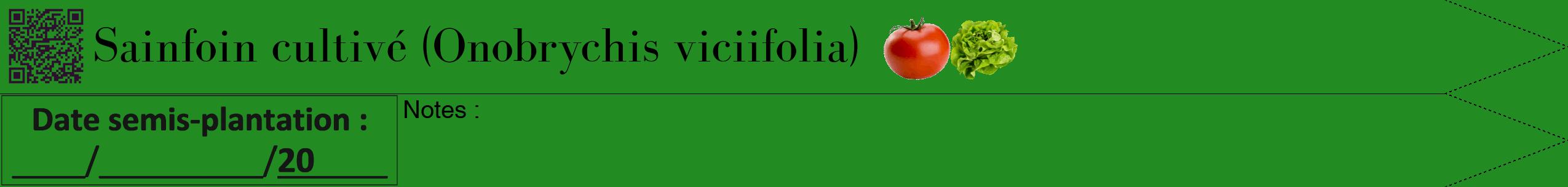 Étiquette de : Onobrychis viciifolia - format b - style noire10bod avec qrcode et comestibilité simplifiée