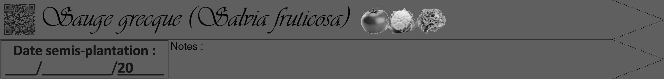 Étiquette de : Salvia fruticosa - format b - style noire10viv avec qrcode et comestibilité simplifiée