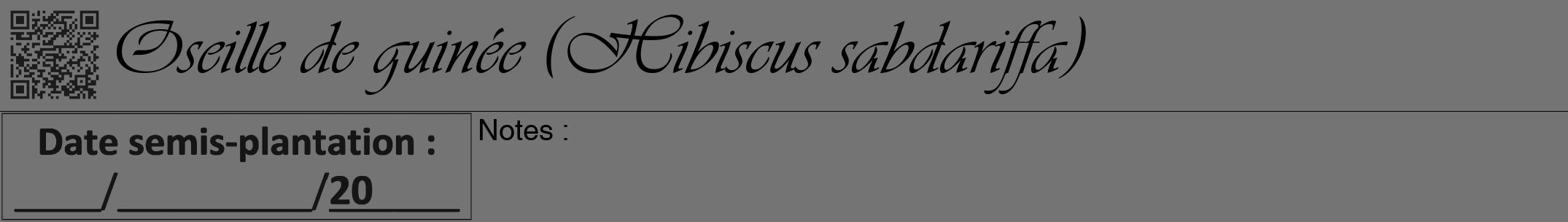 Étiquette de : Hibiscus sabdariffa - format a - style noire26viv avec qrcode et comestibilité