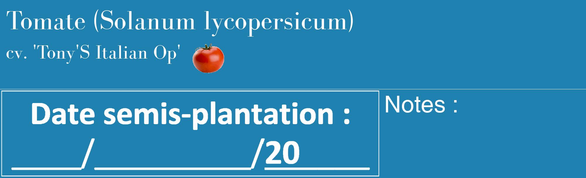 Étiquette de : Solanum lycopersicum cv. 'Tony'S Italian Op' - format c - style blanche6_basique_basiquebod avec comestibilité simplifiée