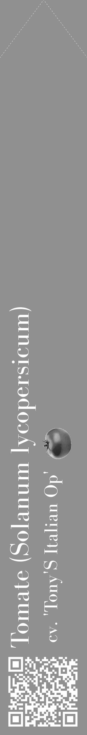 Étiquette de : Solanum lycopersicum cv. 'Tony'S Italian Op' - format c - style blanche4_simple_simplebod avec qrcode et comestibilité simplifiée - position verticale