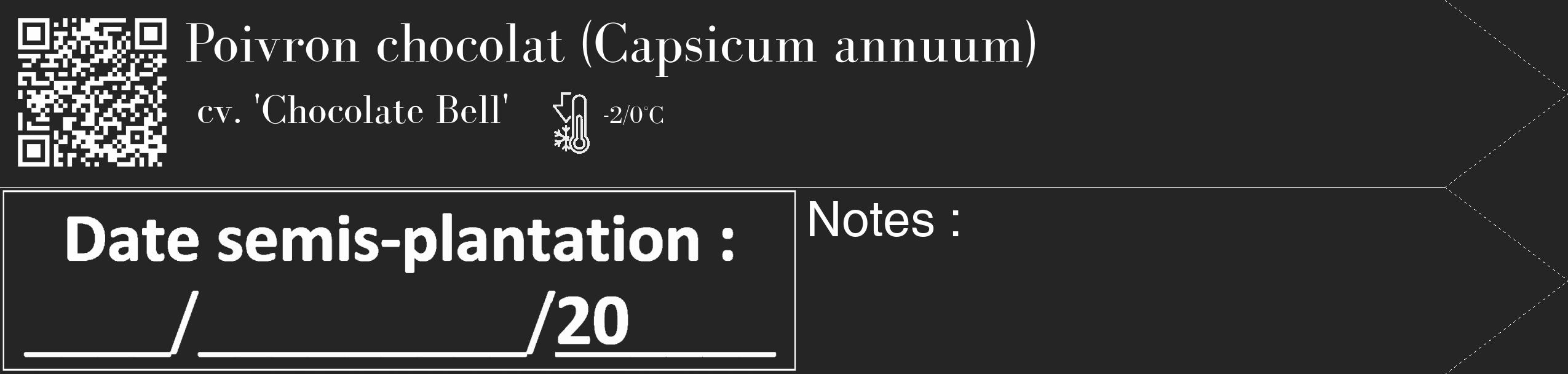 Étiquette de : Capsicum annuum cv. 'Chocolate Bell' - format c - style blanche47_simple_simplebod avec qrcode et comestibilité