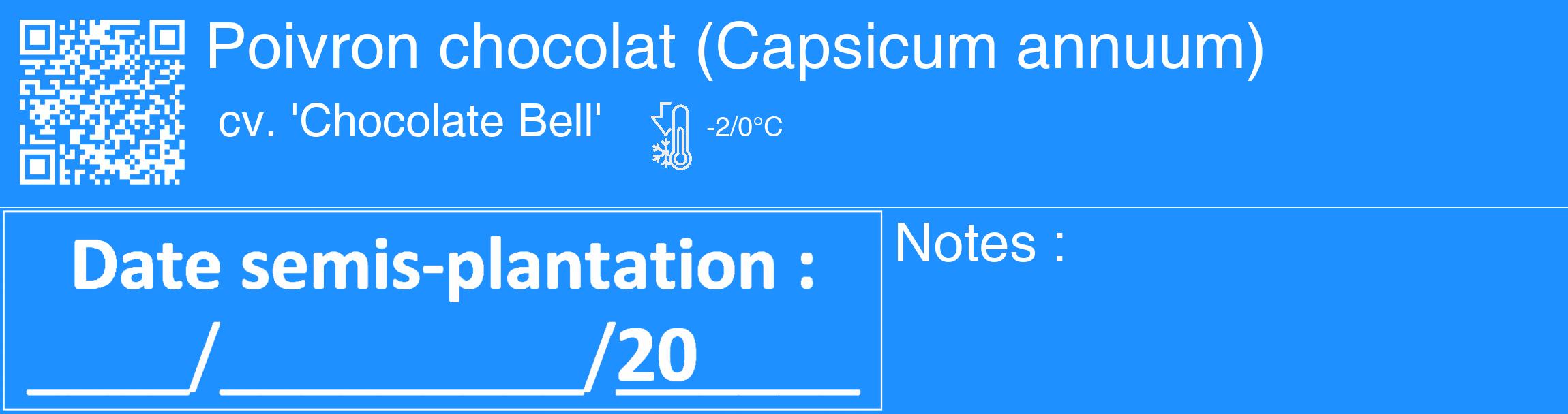 Étiquette de : Capsicum annuum cv. 'Chocolate Bell' - format c - style blanche3_basique_basiquehel avec qrcode et comestibilité