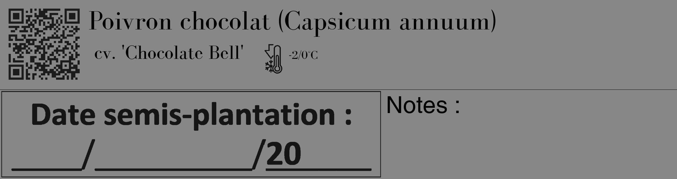 Étiquette de : Capsicum annuum cv. 'Chocolate Bell' - format c - style noire12_basique_basiquebod avec qrcode et comestibilité