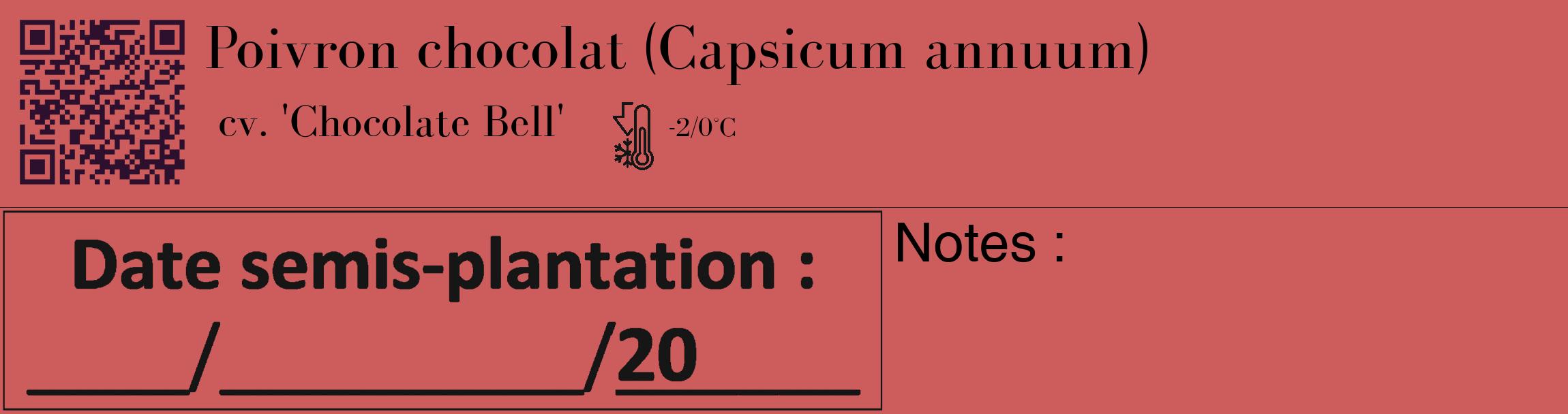 Étiquette de : Capsicum annuum cv. 'Chocolate Bell' - format c - style noire35_basique_basiquebod avec qrcode et comestibilité