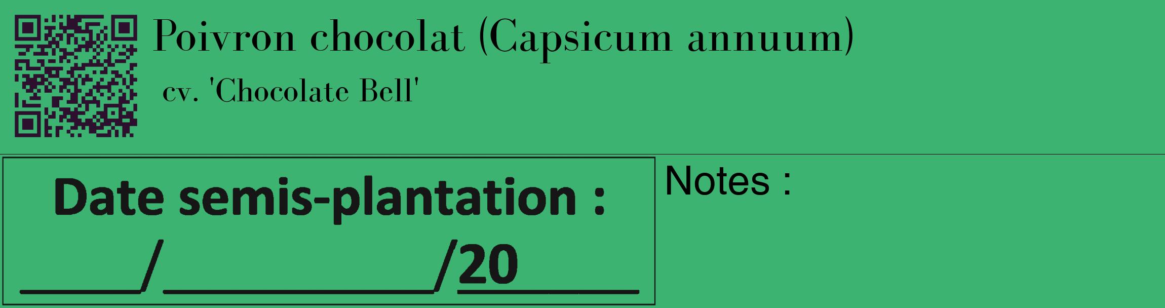 Étiquette de : Capsicum annuum cv. 'Chocolate Bell' - format c - style noire12_basique_basiquebod avec qrcode et comestibilité