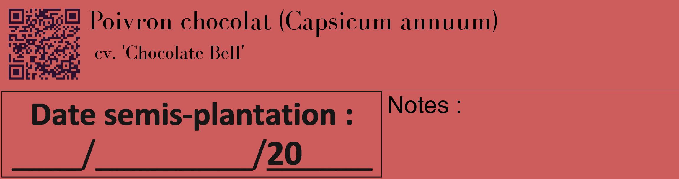 Étiquette de : Capsicum annuum cv. 'Chocolate Bell' - format c - style noire35_basique_basiquebod avec qrcode et comestibilité