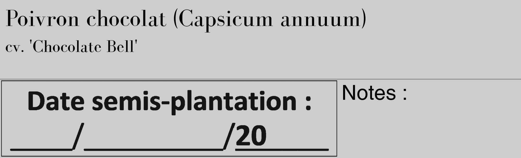 Étiquette de : Capsicum annuum cv. 'Chocolate Bell' - format c - style noire41_basique_basiquebod avec comestibilité