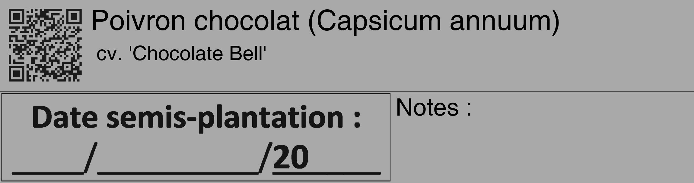 Étiquette de : Capsicum annuum cv. 'Chocolate Bell' - format c - style noire13_basique_basiquehel avec qrcode et comestibilité