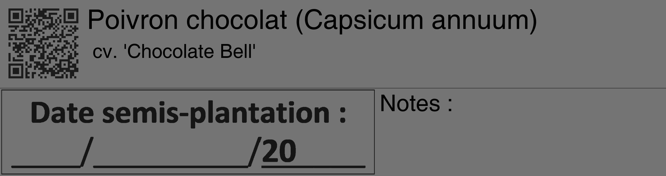 Étiquette de : Capsicum annuum cv. 'Chocolate Bell' - format c - style noire26_basique_basiquehel avec qrcode et comestibilité