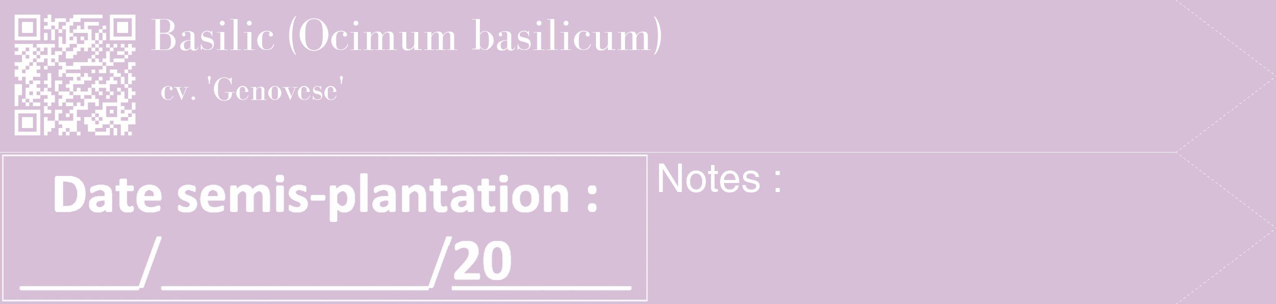 Étiquette de : Ocimum basilicum cv. 'Genovese' - format c - style blanche54_simple_simplebod avec qrcode et comestibilité