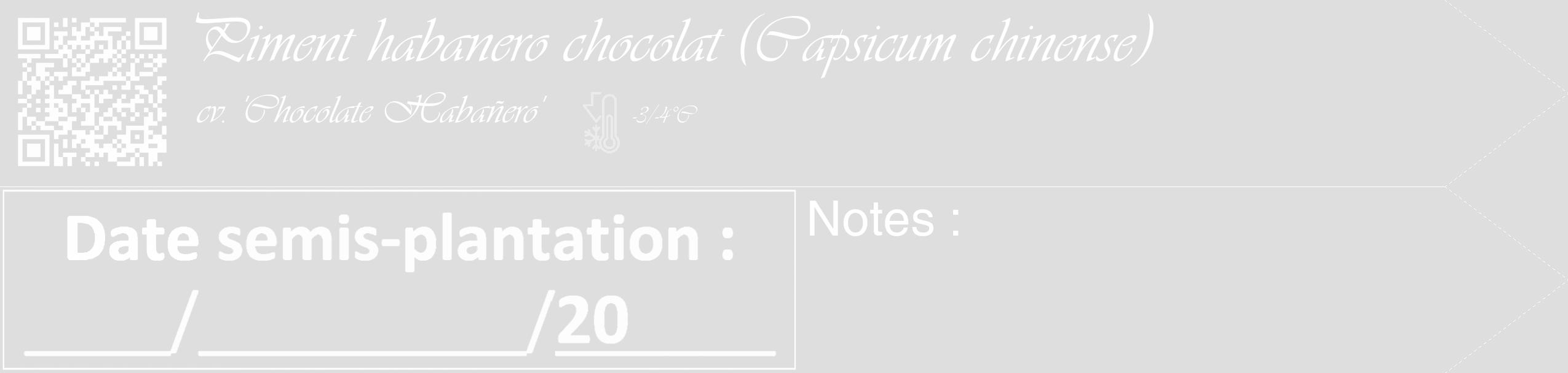 Étiquette de : Capsicum chinense cv. 'Chocolate Habañero' - format c - style blanche20_simple_simpleviv avec qrcode et comestibilité