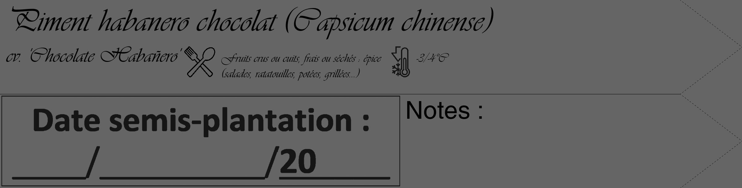 Étiquette de : Capsicum chinense cv. 'Chocolate Habañero' - format c - style noire32_simple_simpleviv avec comestibilité simplifiée