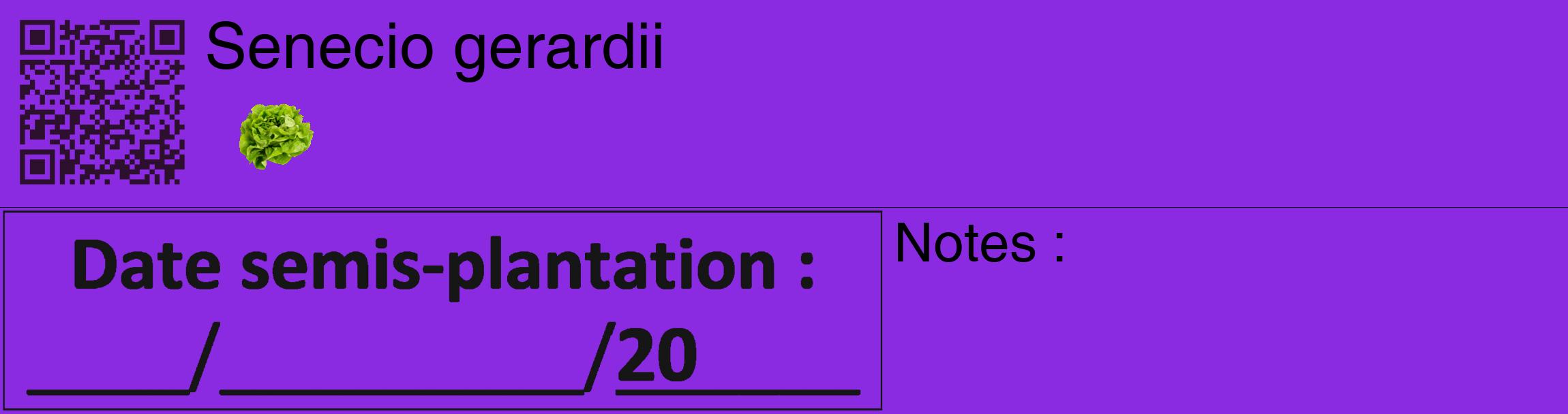 Étiquette de : Senecio gerardii - format c - style noire49_basique_basiquehel avec qrcode et comestibilité simplifiée
