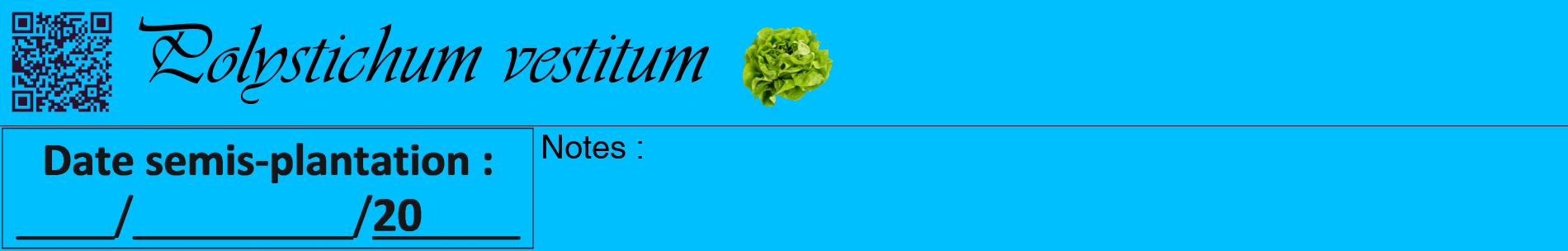 Étiquette de : Polystichum vestitum - format a - style noire2basiqueviv avec qrcode et comestibilité simplifiée