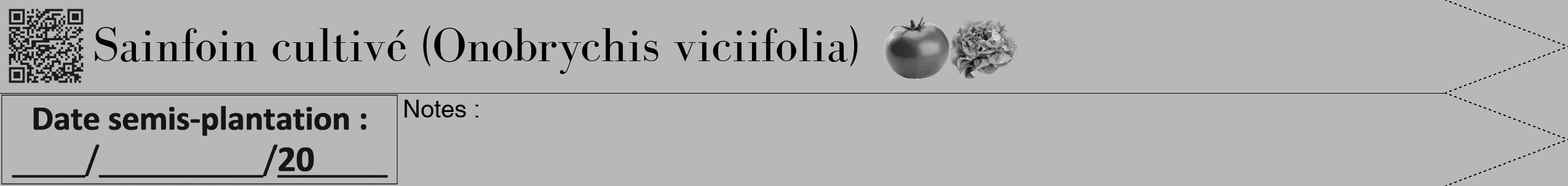 Étiquette de : Onobrychis viciifolia - format b - style noire39bod avec qrcode et comestibilité simplifiée