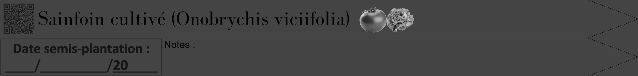 Étiquette de : Onobrychis viciifolia - format b - style noire48bod avec qrcode et comestibilité simplifiée