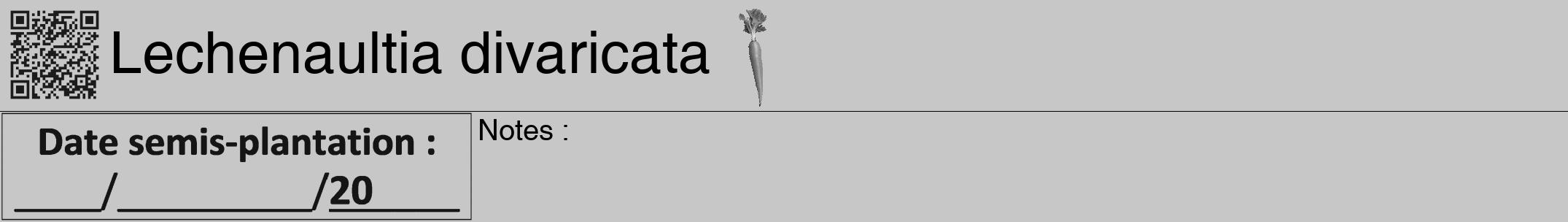 Étiquette de : Lechenaultia divaricata - format a - style noire15hel avec qrcode et comestibilité simplifiée