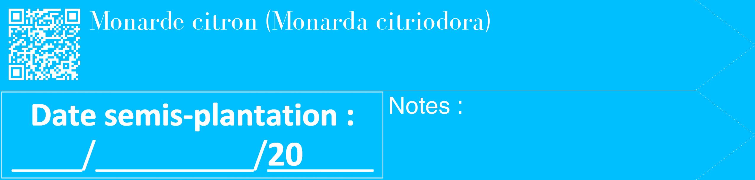 Étiquette de : Monarda citriodora - format c - style blanche2_simple_simplebod avec qrcode et comestibilité