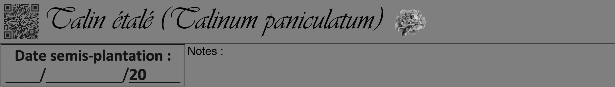 Étiquette de : Talinum paniculatum - format a - style noire57viv avec qrcode et comestibilité simplifiée