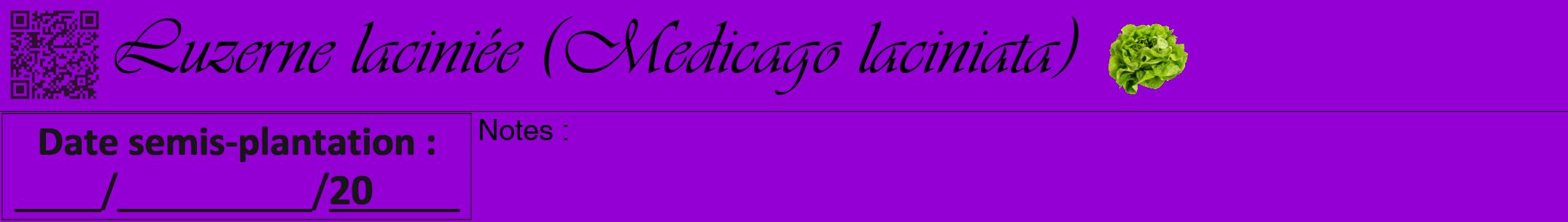 Étiquette de : Medicago laciniata - format a - style noire48viv avec qrcode et comestibilité simplifiée