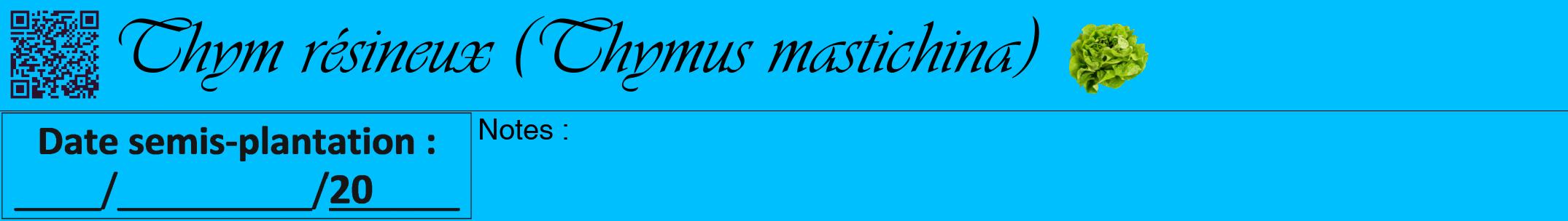 Étiquette de : Thymus mastichina - format a - style noire2viv avec qrcode et comestibilité simplifiée