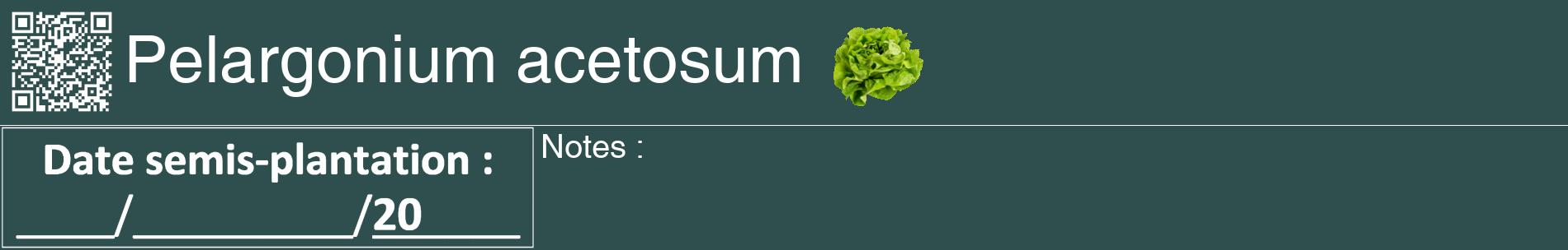 Étiquette de : Pelargonium acetosum - format a - style blanche58basiquehel avec qrcode et comestibilité simplifiée