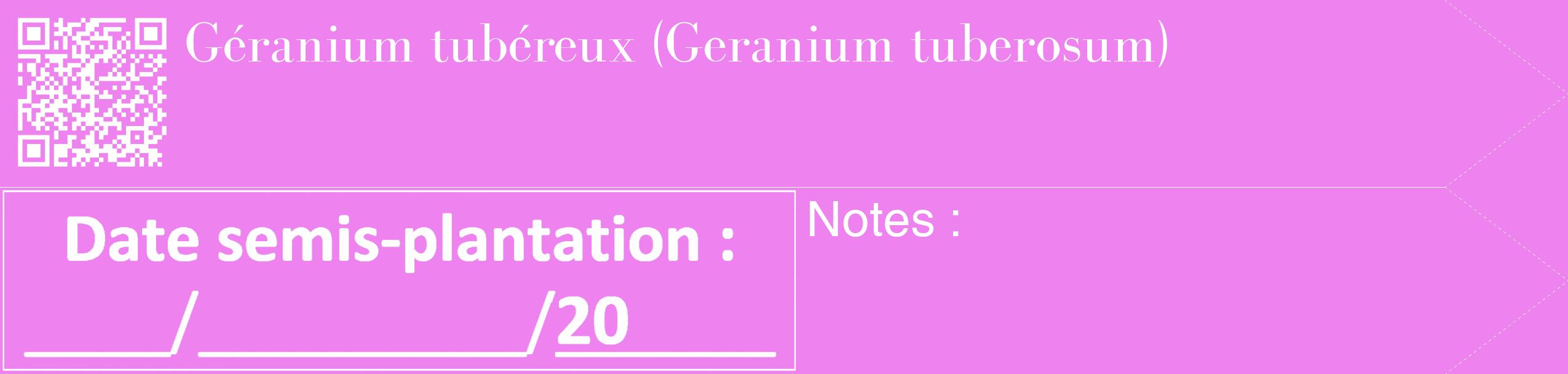 Étiquette de : Geranium tuberosum - format c - style blanche53_simple_simplebod avec qrcode et comestibilité